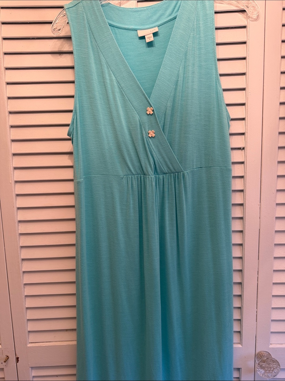 J. Jill Aqua Sleeveless V-Neck Maxi Dress with Floral Buttons